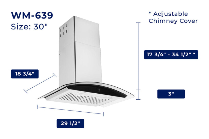 30" Canopy Wall Mount Range Hood - Convertible - Black Glass Panel WM639SS30