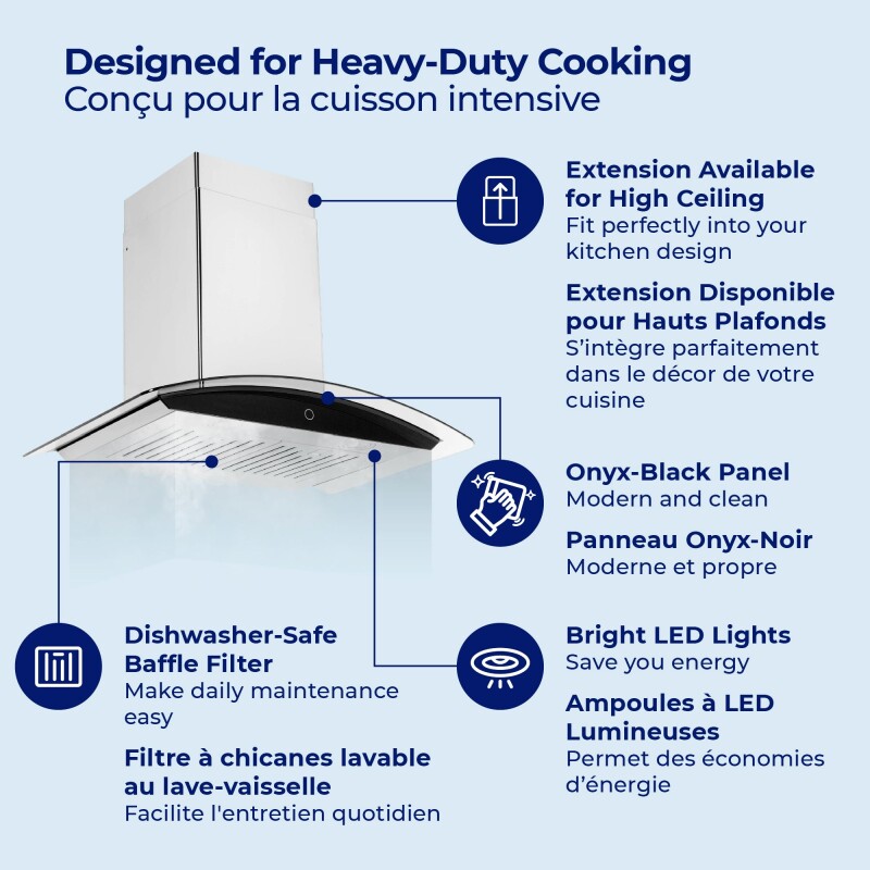 30" Canopy Wall Mount Range Hood - Convertible - Black Glass Panel WM639SS30