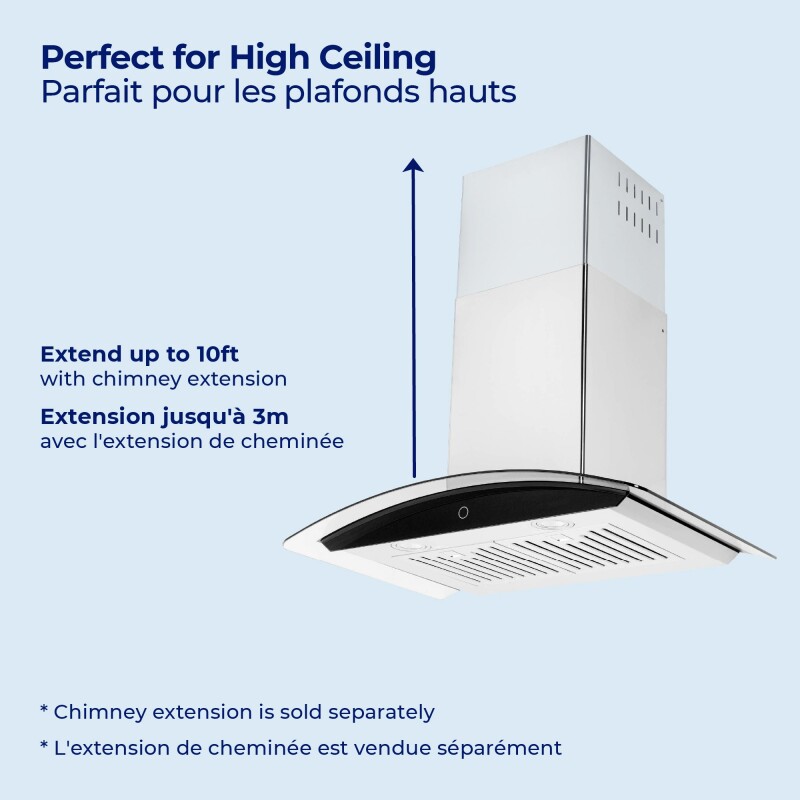 36" Canopy Wall Mount Range Hood - Convertible - Black Glass Panel WM639SS36