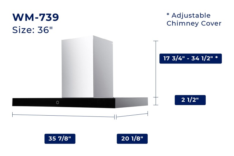 36" Wall Mount Range Hood - Convertible - Black Glass Panel WM739SS36