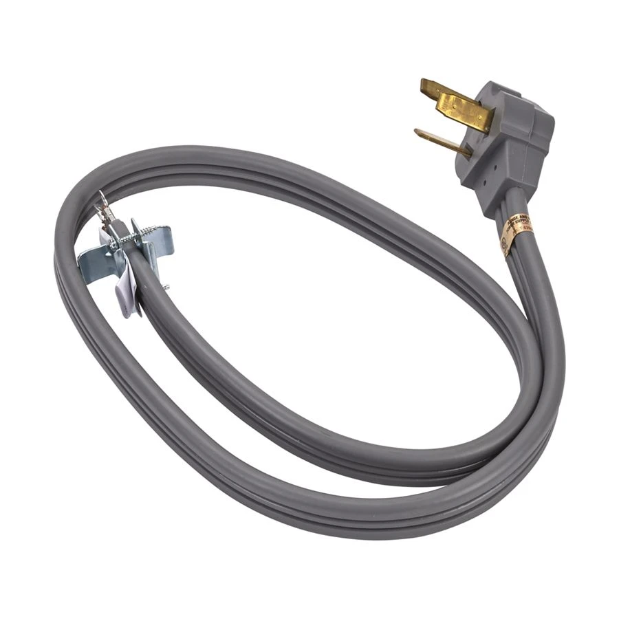 4' Electric Range Power Cord Rated 50 A, With 3-wire 3-ring Terminal Connectors, And Right-angle 3-prong Plug WPPT520