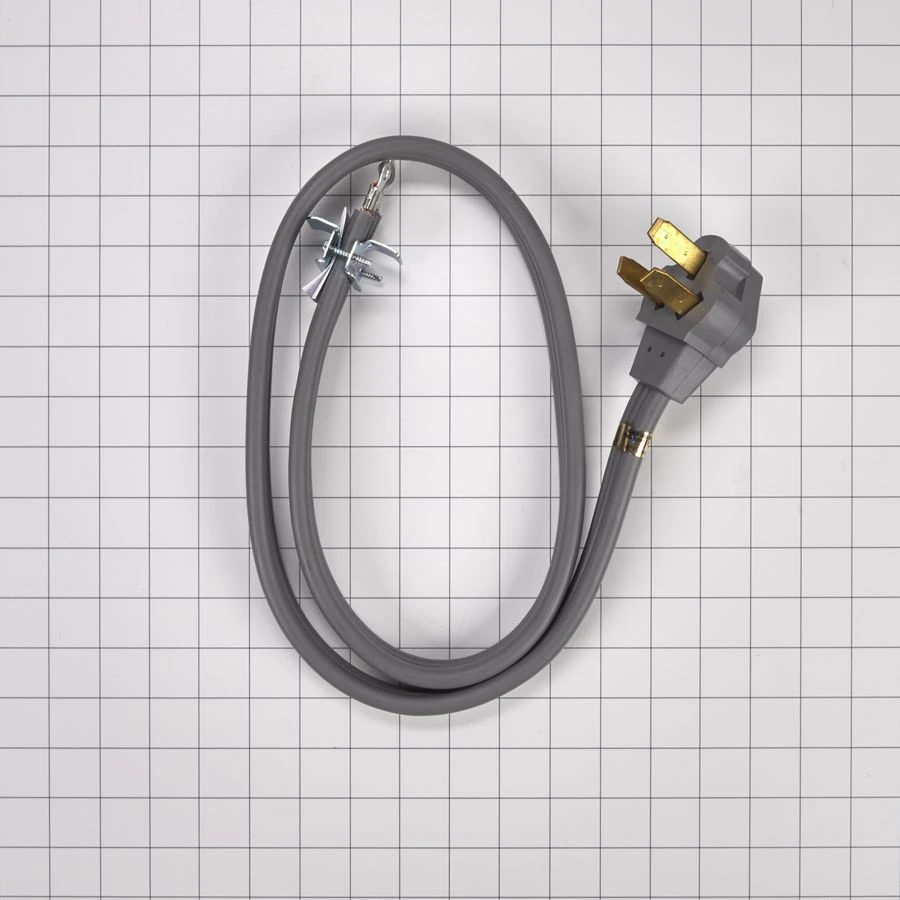 4' Electric Range Power Cord Rated 50 A, With 3-wire 3-ring Terminal Connectors, And Right-angle 3-prong Plug WPPT520