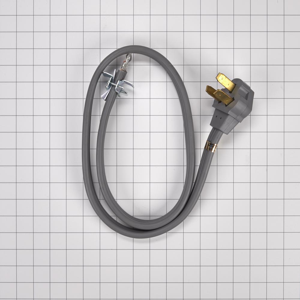 4' Electric Range Power Cord rated 50 A, with 3-wire 3-ring terminal connectors, and right-angle 3-prong plug WPPT520