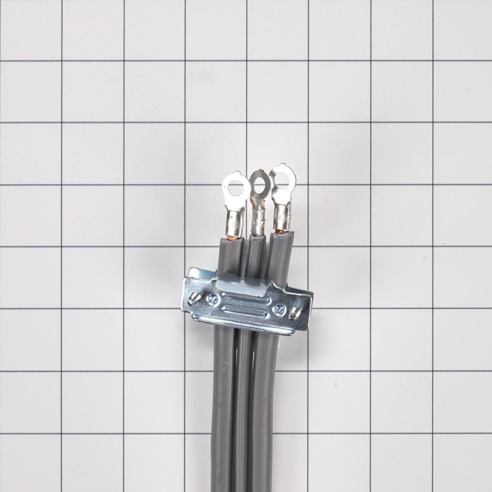 4' Electric Range Power Cord rated 50 A, with 3-wire 3-ring terminal connectors, and right-angle 3-prong plug WPPT520