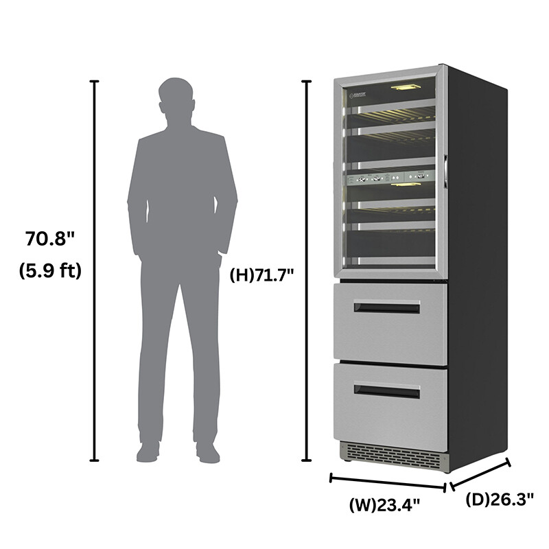 Connoisseurs Club 3-Zone 84 Bottle Wine Refrigerator+2 Drawers 110V WRD2108, product image 2 of 20