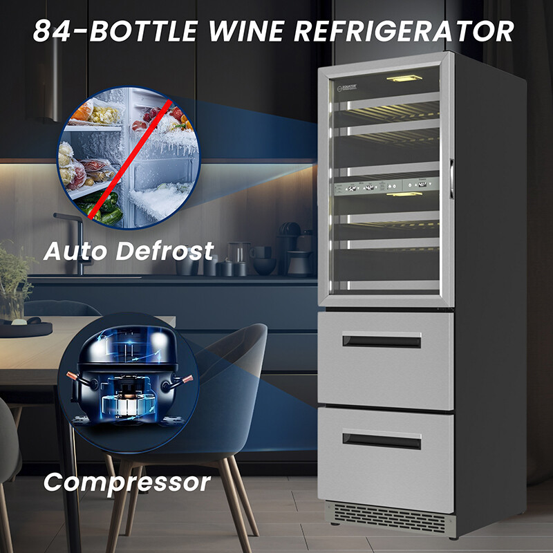 Connoisseurs Club 3-Zone 84 Bottle Wine Refrigerator+2 Drawers 110V WRD2108, product image 16 of 20