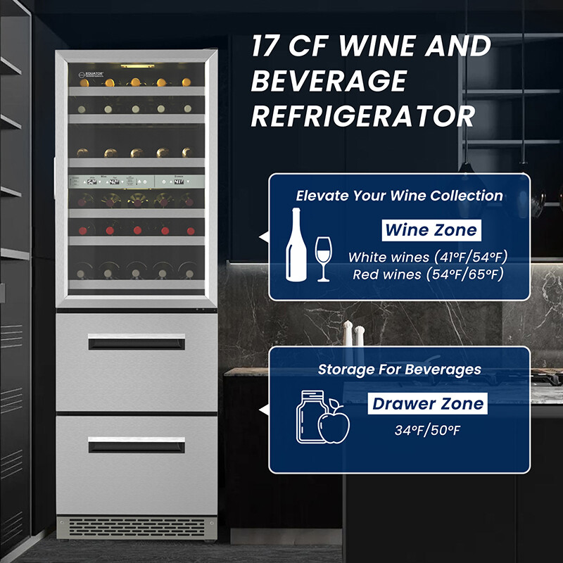 Connoisseurs Club 3-Zone 84 Bottle Wine Refrigerator+2 Drawers 110V WRD2108, product image 17 of 20