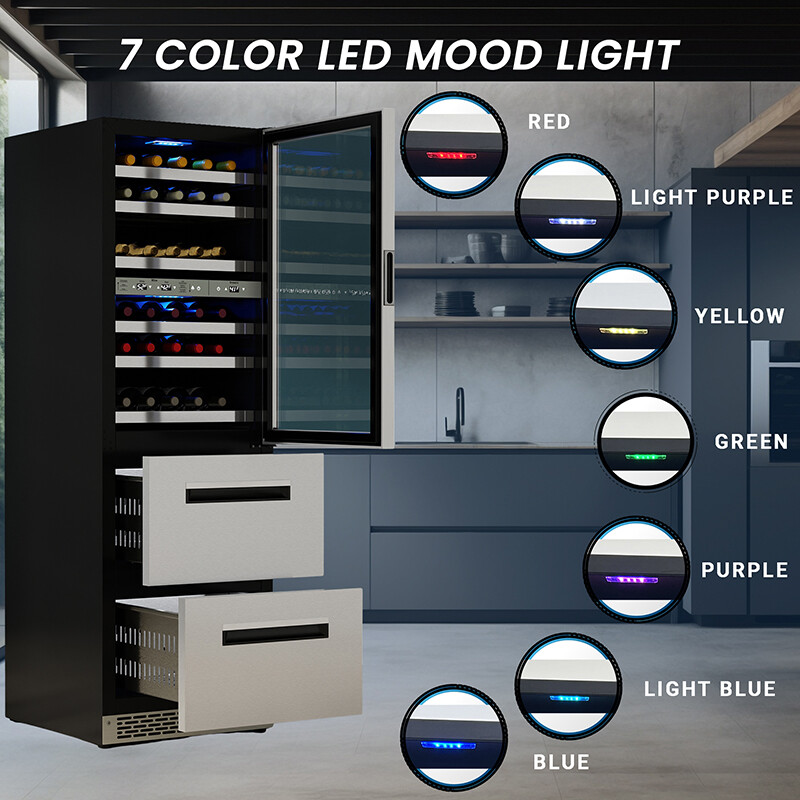 Connoisseurs Club 3-Zone 84 Bottle Wine Refrigerator+2 Drawers 110V WRD2108, product image 18 of 20