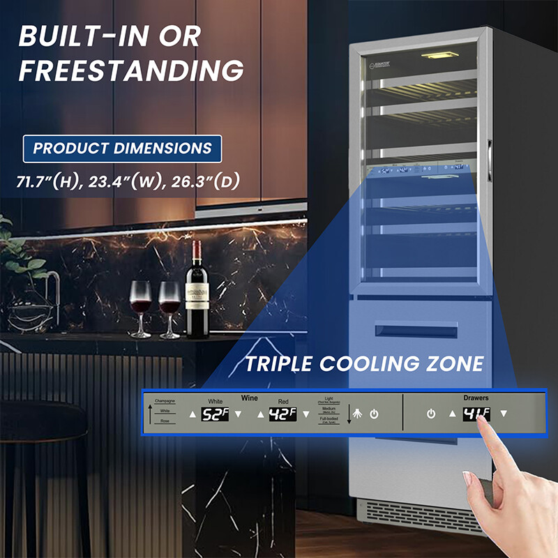 Connoisseurs Club 3-Zone 84 Bottle Wine Refrigerator+2 Drawers 110V WRD2108, product image 20 of 20