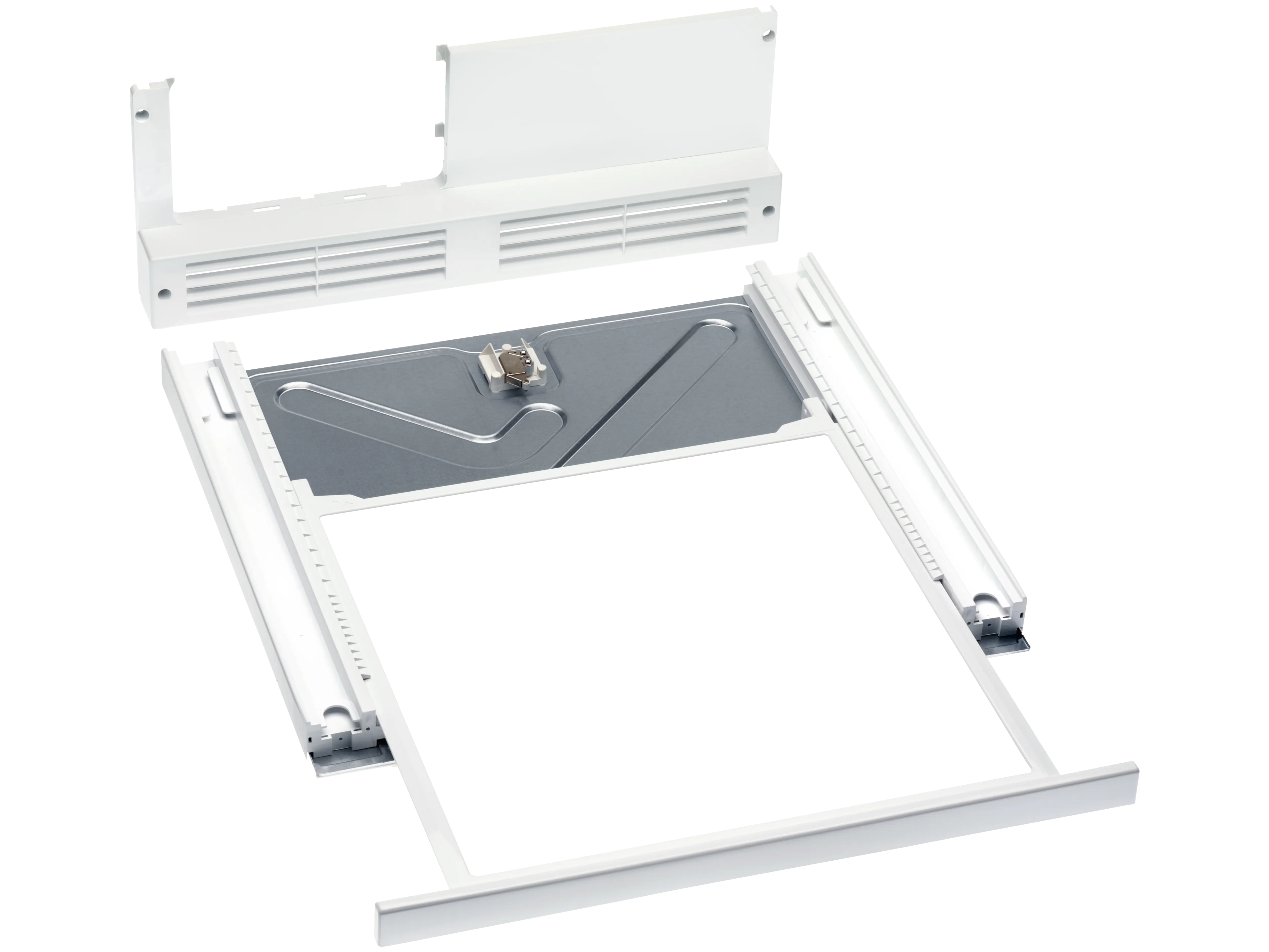 Washer‑dryer stacking kit "with a shelf, creates a secure washer-dryer stack." WTV410