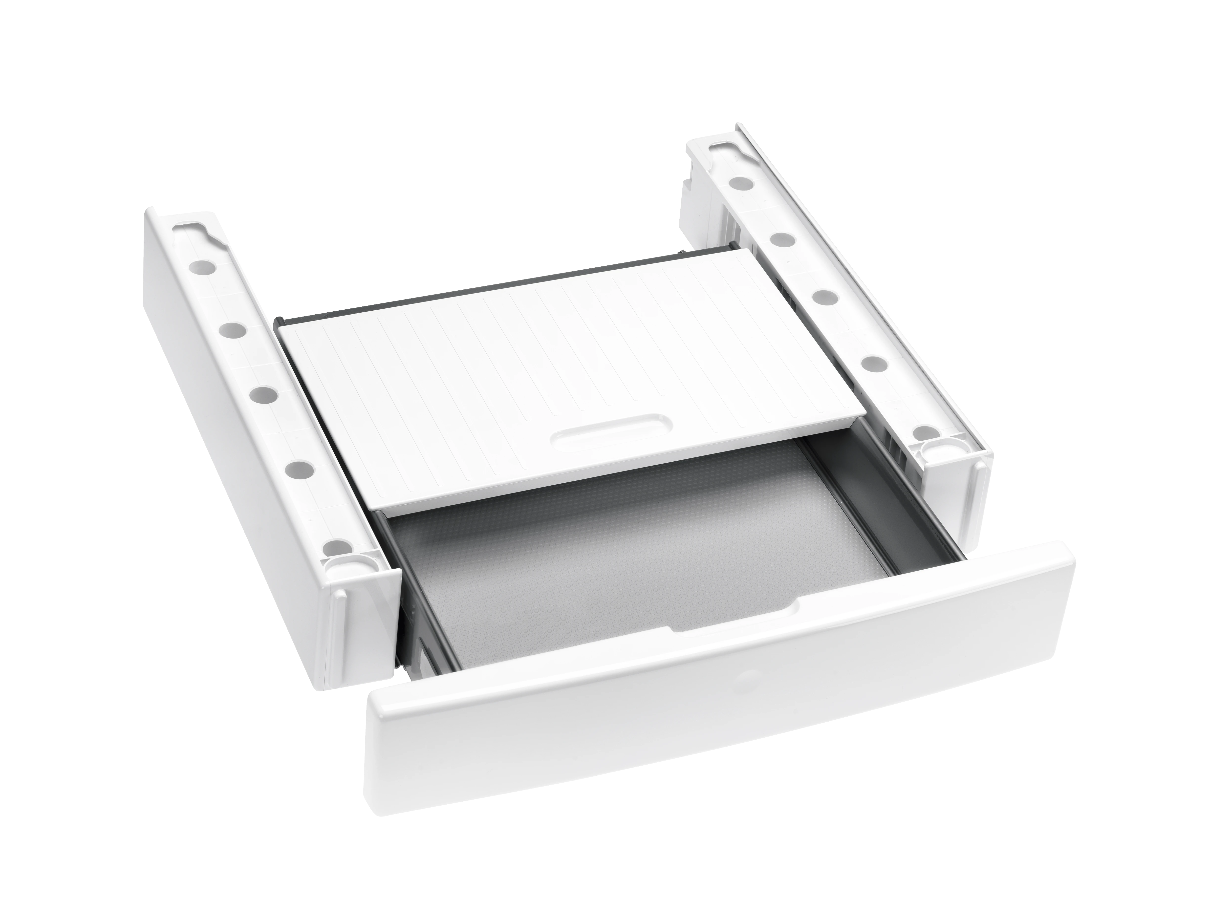 Washer‑dryer stacking kit with integrated drawer for a particularly convenient washer-dryer stack. WTV512