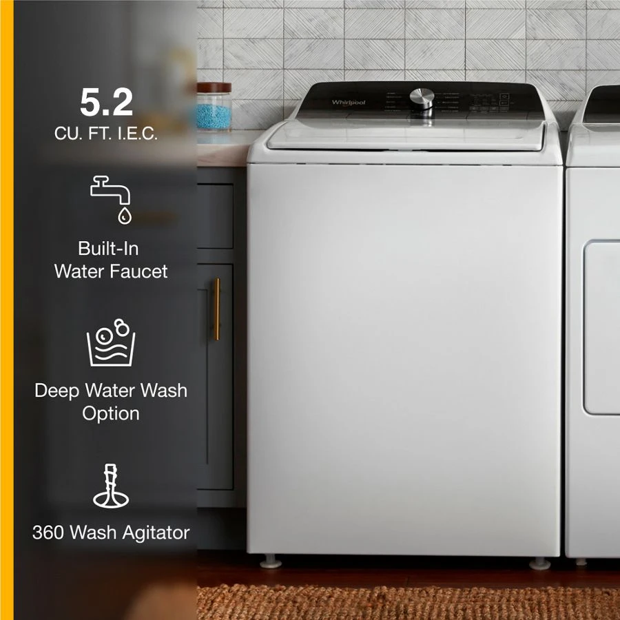 4.5 Cu. Ft. Top Load Agitator Washer with Built-In Faucet WTW5015LW, product image 5 of 13