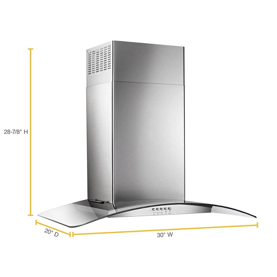 30" Concave Glass Wall Mount Range Hood WVW51UC0FS, product image 5 of 7