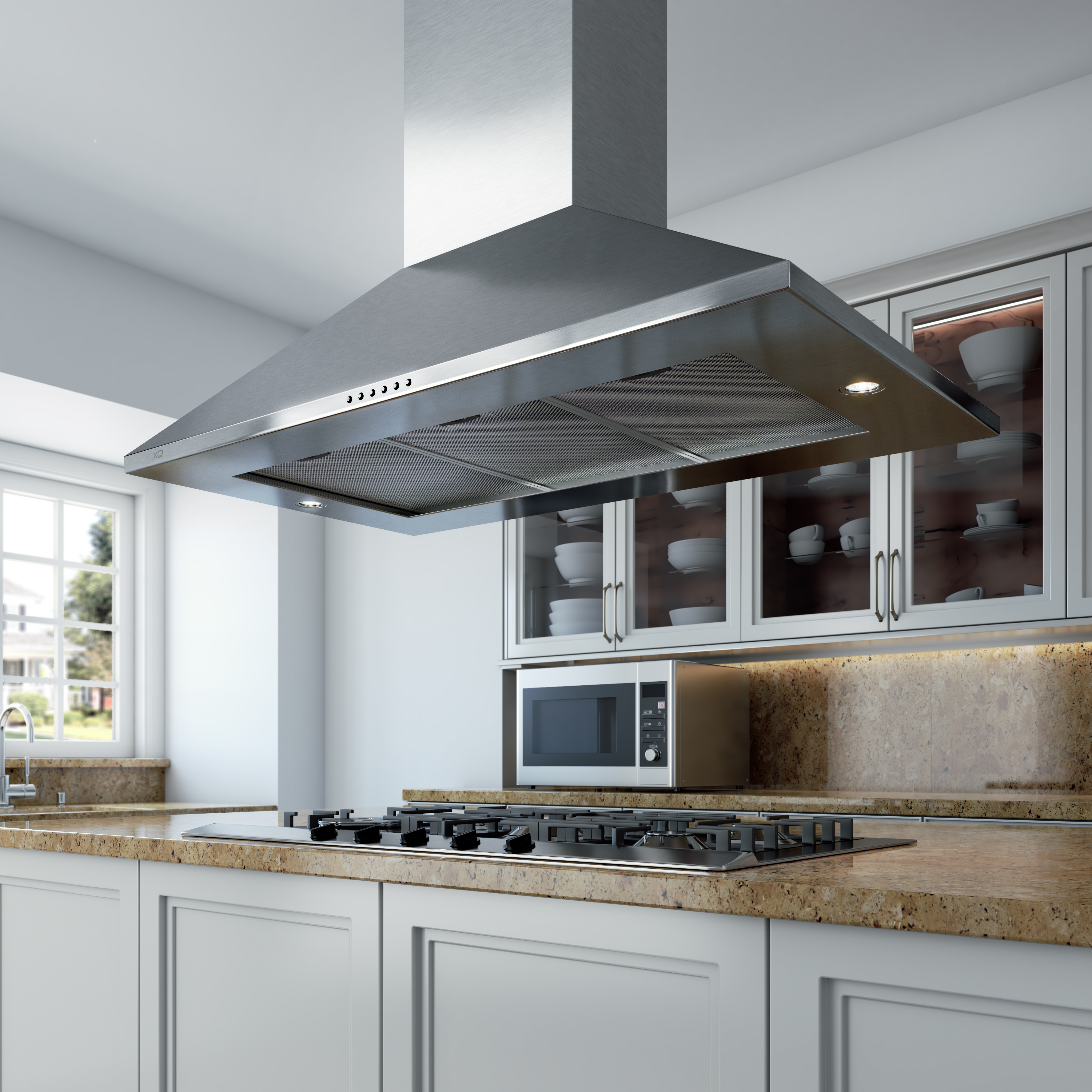36" CCC 600/395 CFM Italian Made Island Range Hood Stainless view 4