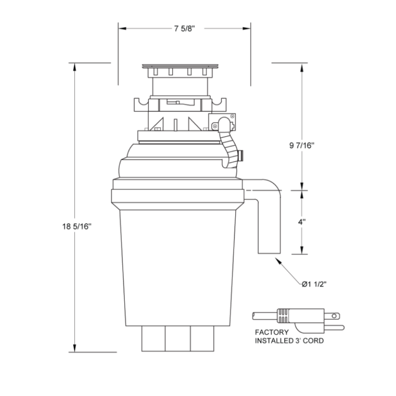 1 HP Lifetime Warranty, Batch Feed waste disposal XOD1HPBF