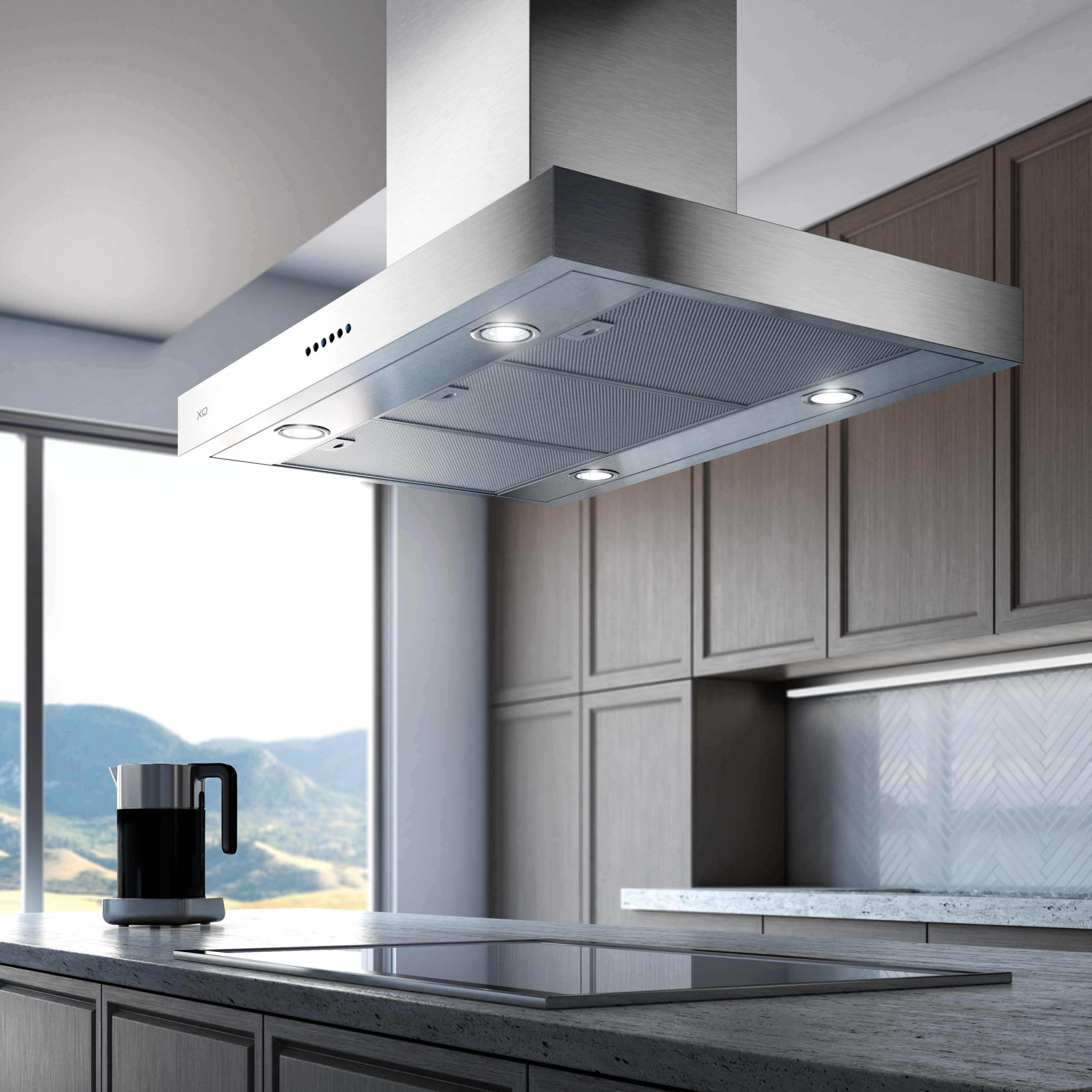 36" CCC 600/395 CFM Italian Made Island Range Hood Stainless view 2