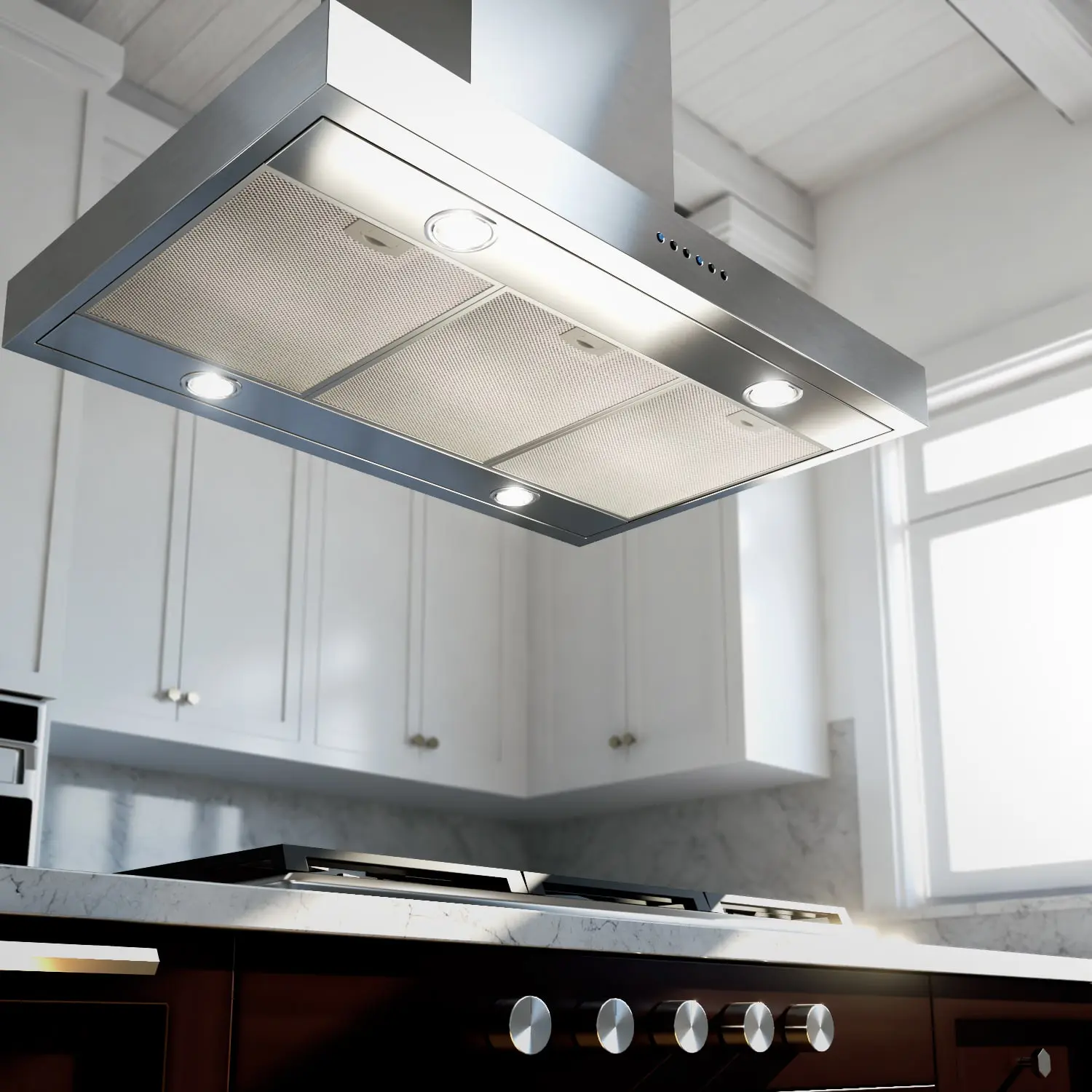 36" CCC 600/395 CFM Italian Made Island Range Hood Stainless view 5