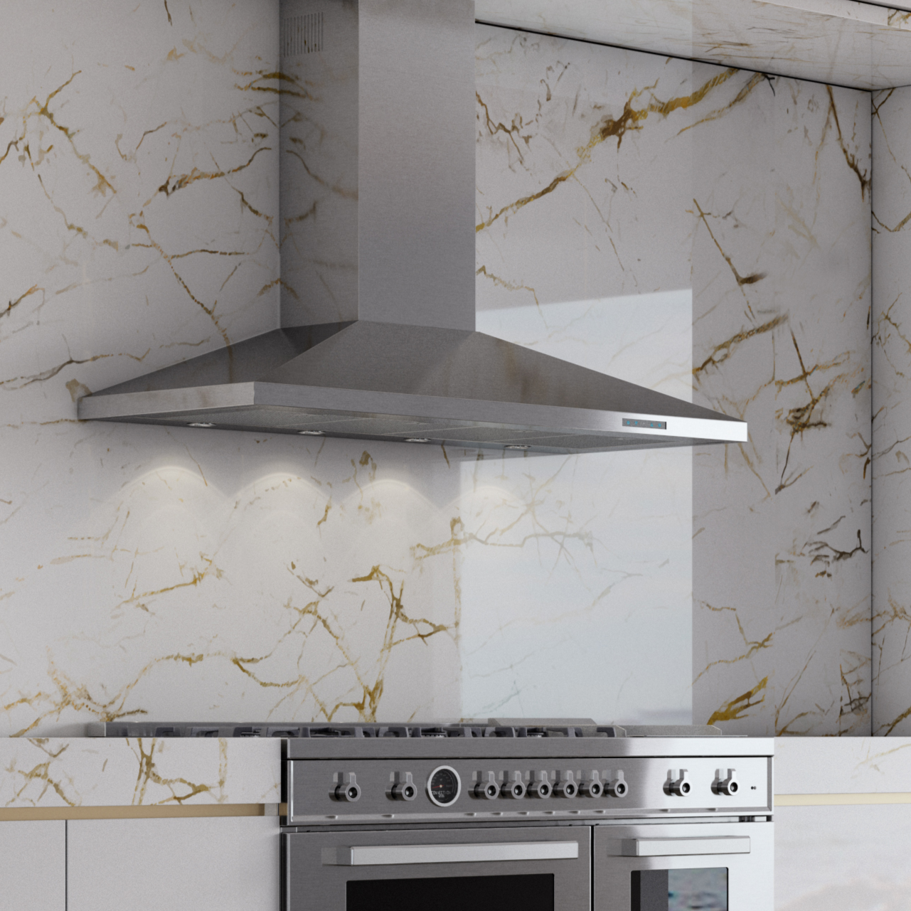 36" 600/395 CFM Italian Made Wall Chimney Range Hood Stainless view 2