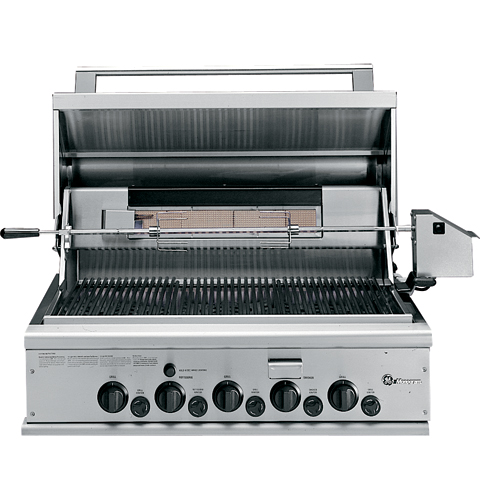 GE 36" Outdoor Cooking Center with 3 Grill Burners, Rotisserie, Smoker and Rack ZGG36L31CSS