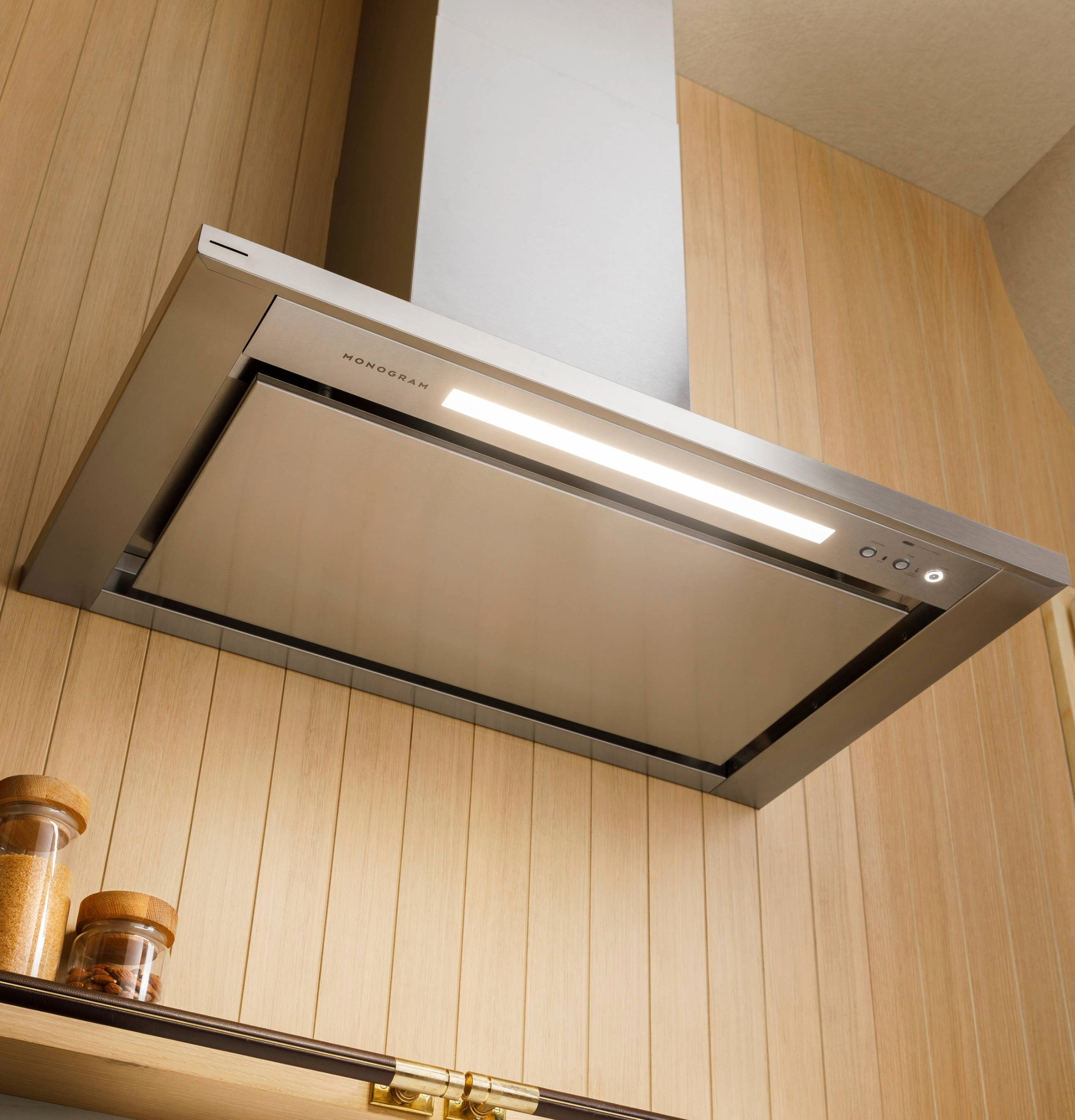 Monogram 48" Wall-Mounted Pyramid Chimney Vent Hood with Air Quality Sensors ZVWS481SRSS