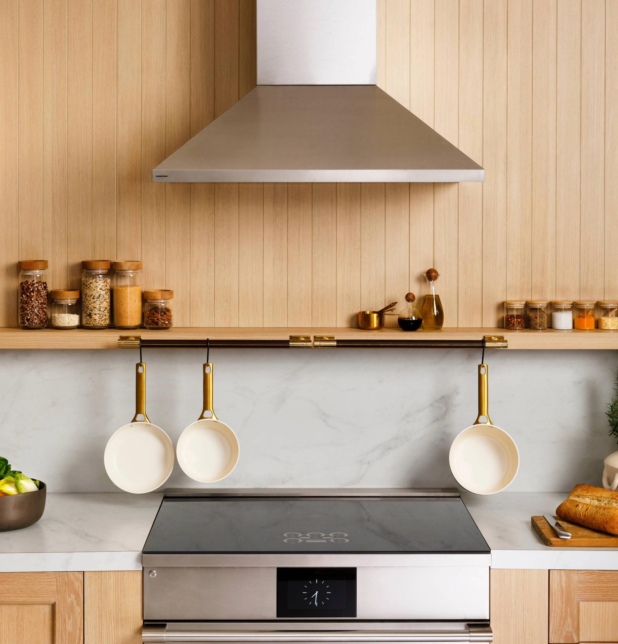 Monogram 48" Wall-Mounted Pyramid Chimney Vent Hood with Air Quality Sensors ZVWS481SRSS