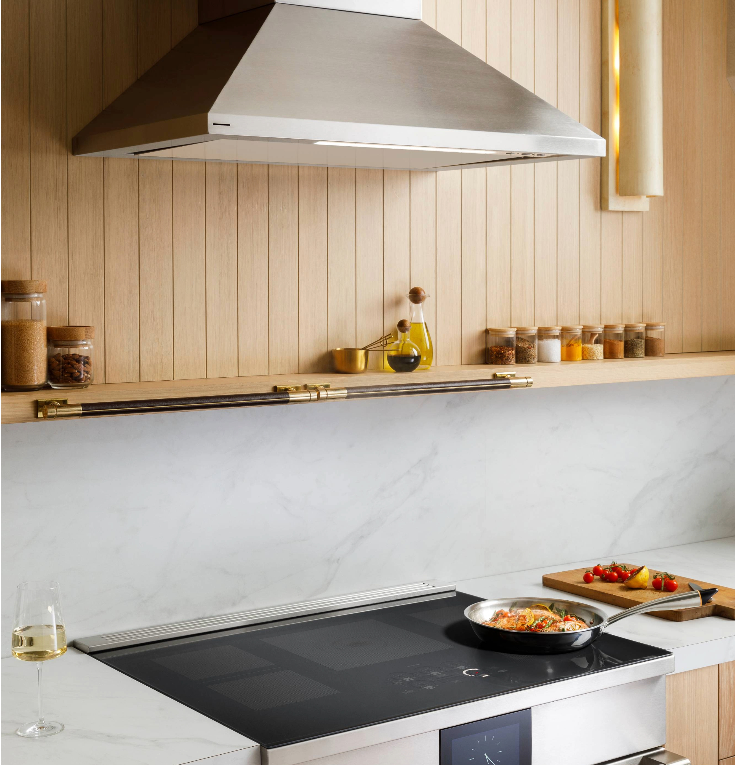 Monogram 48" Wall-Mounted Pyramid Chimney Vent Hood with Air Quality Sensors ZVWS481SRSS